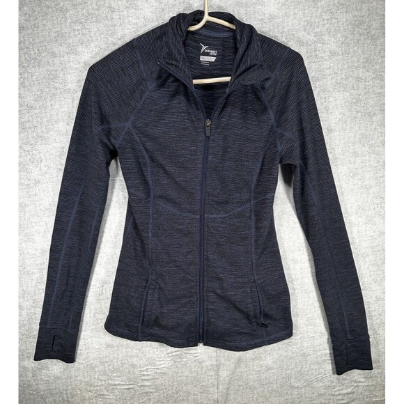 Old Navy Blue Striped Full Zip Jacket Women’s Size Small Fitted - Picture 1 of 5